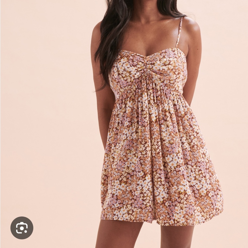 Billabong Floral Mini Dress in Brown, Purple and Cream